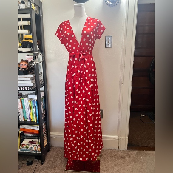 The Unbranded Brand Dresses & Skirts - NWOT Red Polka Dot Maxi Dress with Self Tie Waist Size M